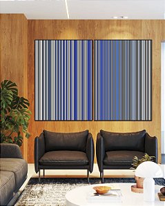 Duo de Quadros Abstrato Degradê Listras Cinza Chumbo Azul Cobalto Canvas Moldura