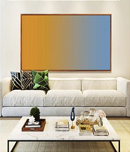 Quadro Horizontal Abstrato Degradê Laranja Tangerina Azul Canvas Moldura