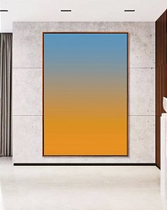 Quadro Vertical Abstrato Degradê Laranja Tangerina Azul Canvas Moldura