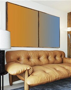 Duo de Quadros Abstrato Degradê Laranja Tangerina Azul Canvas Moldura