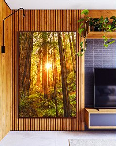 Quadro Vertical Floresta Árores Luzes do Sol Natureza Canvas Moldura