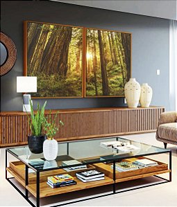 Duo de Quadros Floresta Árores Luzes do Sol Natureza Canvas Moldura