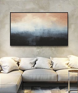 Quadro Horizontal Abstrato Degradê Rosa Antigo Azul Escuro Efeito Pintura Canvas Moldura