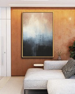 Quadro Vertical Abstrato Degradê Rosa Antigo Azul Escuro Efeito Pintura Canvas Moldura