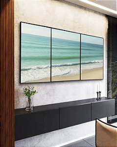 Trio de Quadros Praia de Mar Calmo Turquesa Natureza Canvas Moldura