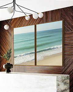 Duo de Quadros Praia de Mar Calmo Turquesa Natureza Canvas Moldura