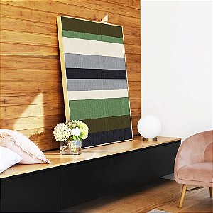Quadro Vertical Abstrato Listras Geométrico Verde Cinza Branco Canvas Moldura