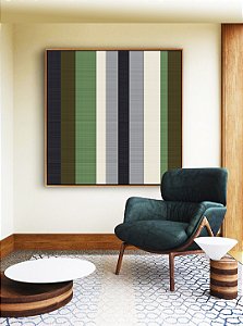 Quadro Quadrado Abstrato Listras Geométrico Verde Cinza Branco Canvas Moldura