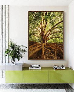 Quadro Vertical Árvore Folhas Raízes Natureza Imponente Canvas Moldura