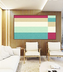 Quadro Horizontal Abstrato Geométrico Listras Rosa Turquesa Canvas Moldura
