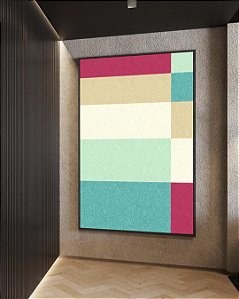 Quadro Vertical Abstrato Geométrico Listras Rosa Turquesa Canvas Moldura