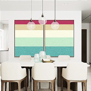 Duo de Quadros Abstrato Geométrico Listras Rosa Turquesa Canvas Moldura