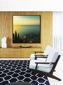 Quadro Quadrado Mar Turquesa Luzes do Sol e Floresta Natureza Canvas Moldura