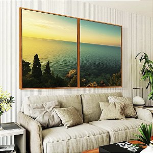 Duo de Quadros Mar Turquesa Luzes do Sol e Floresta Natureza Canvas Moldura