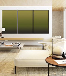 Trio de Quadros Abstrato Degradê Verde Oliva Canvas Moldura