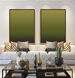 Duo de Quadros Abstrato Degradê Verde Oliva Canvas Moldura