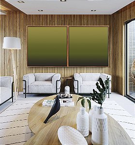 Duo de Quadros Quadrados Abstrato Degradê Verde Oliva Canvas Moldura