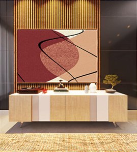 Quadro Horizontal Abstrato Minimalista Rosa Vermelho Telha Canvas Moldura