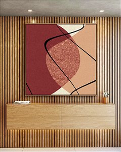 Quadro Quadrado Abstrato Minimalista Rosa Vermelho Telha Canvas Moldura