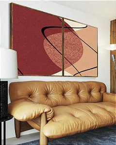 Duo de Quadros Abstrato Minimalista Rosa Vermelho Telha Canvas Moldura