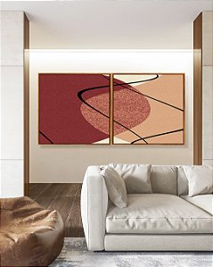 Duo de Quadros Quadrados Abstrato Minimalista Rosa Vermelho Telha Canvas Moldura