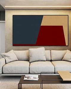 Quadro Horizontal Abstrato Geométrico Minimalista Azul Vermelho Canvas Moldura