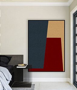 Quadro Vertical Abstrato Geométrico Minimalista Azul Vermelho Canvas Moldura