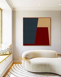 Quadro Quadrado Abstrato Geométrico Minimalista Azul Vermelho Canvas Moldura