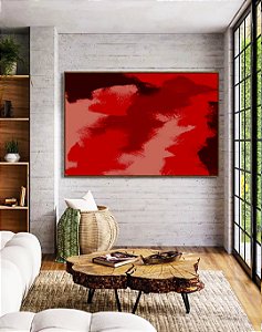 Quadro Horizontal Abstrato Tons de Vermelho Efeito Pintura Canvas Moldura