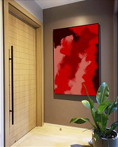 Quadro Vertical Abstrato Tons de Vermelho Efeito Pintura Canvas Moldura