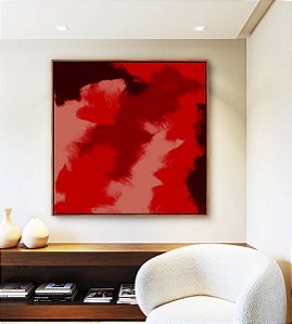 Quadro Quadrado Abstrato Tons de Vermelho Efeito Pintura Canvas Moldura