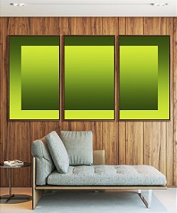Trio de Quadros Abstrato Degradê Margem Tons de Verde Canvas Moldura