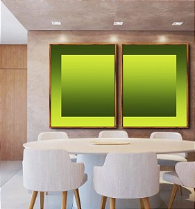 Duo de Quadros Abstrato Degradê Margem Tons de Verde Canvas Moldura