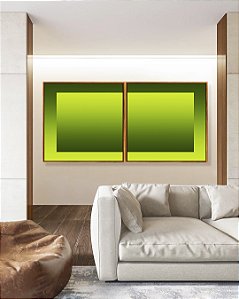 Duo de Quadros Quadrados Abstrato Degradê Margem Tons de Verde Canvas Moldura