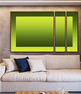 Trio de Quadros Estilizados Abstrato Degradê Margem Tons de Verde Canvas Moldura