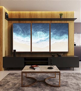 Trio de Quadros Praia de Mar Azul Intenso Natureza Canvas Moldura