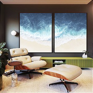 Duo de Quadros Praia de Mar Azul Intenso Natureza Canvas Moldura