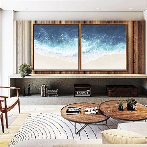 Duo de Quadros Quadrados Praia de Mar Azul Intenso Natureza Canvas Moldura