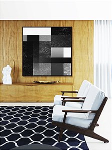 Quadro Quadrado Abstrato Geométrico Degradê Preto e Branco Canvas Moldura
