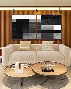 Duo de Quadros Quadrados Abstrato Geométrico Degradê Preto e Branco Canvas Moldura