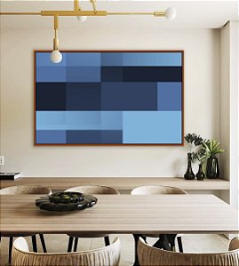 Quadro Horizontal Abstrato Geométrico Degradê Tons de Azul Canvas Moldura