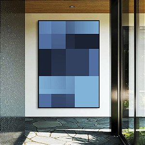Quadro Vertical Abstrato Geométrico Degradê Tons de Azul Canvas Moldura