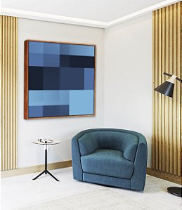 Quadro Quadrado Abstrato Geométrico Degradê Tons de Azul Canvas Moldura