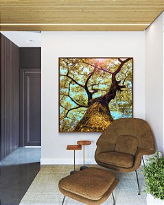 Quadro Quadrado Árvore Galhos Céu Turquesa Claro Natureza Paisagem Canvas Moldura