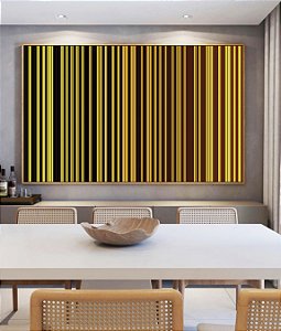 Quadro Horizontal Abstrato Degradê Listras Geométrico Amarelo Dourado Marrom Canvas Moldura