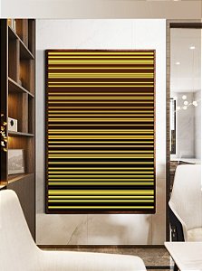 Quadro Vertical Abstrato Degradê Listras Geométrico Amarelo Dourado Marrom Canvas Moldura