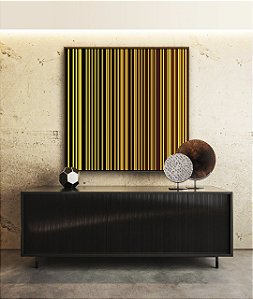 Quadro Quadrado Abstrato Degradê Listras Geométrico Amarelo Dourado Marrom Canvas Moldura