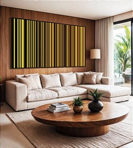 Trio de Quadros Abstrato Degradê Listras Geométrico Amarelo Dourado Marrom Canvas Moldura