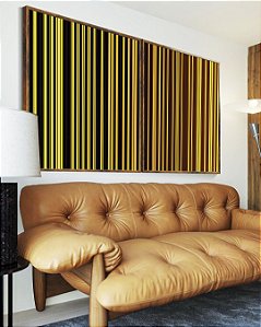 Duo de Quadros Abstrato Degradê Listras Geométrico Amarelo Dourado Marrom Canvas Moldura