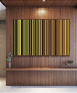 Trio de Quadros Estilizados Abstrato Degradê Listras Geométrico Amarelo Dourado Marrom Canvas Moldura